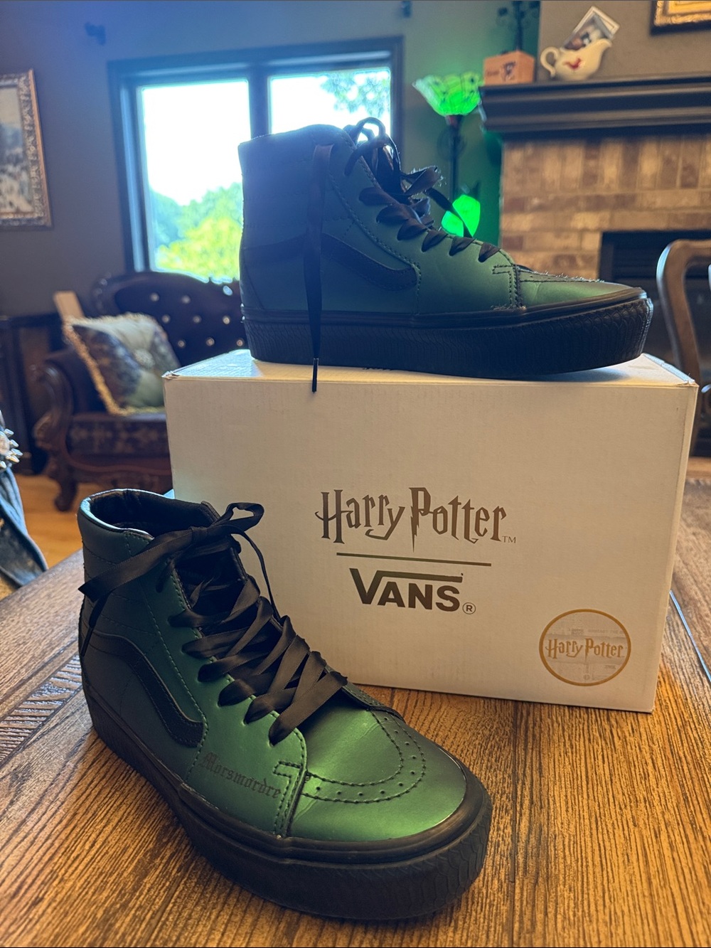 Vans Harry Potter Slytherin High-Top Sneakers in Metallic Green and Black